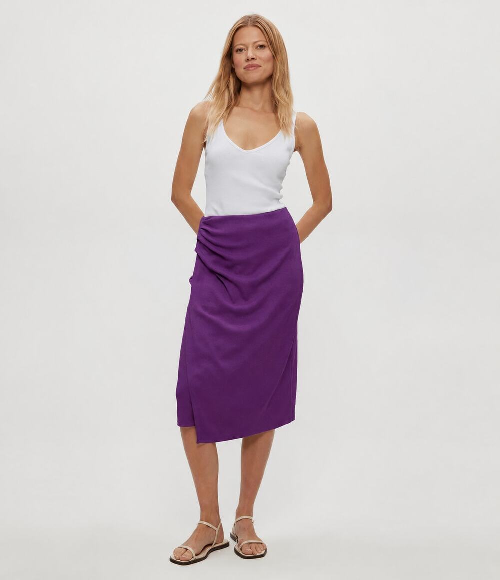 Michael Stars Yeni Midi Skirt Grape Purple M NWT Ruched Minimalist Basics